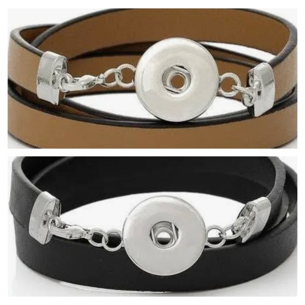 (24) Set of Black and Brown immitation Leather Snap Button Bracelets